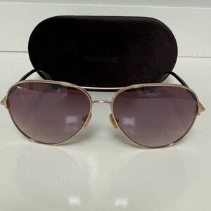 Tom Ford “Clark” Gold Frame Sunglasses with Purple/pink Lenses